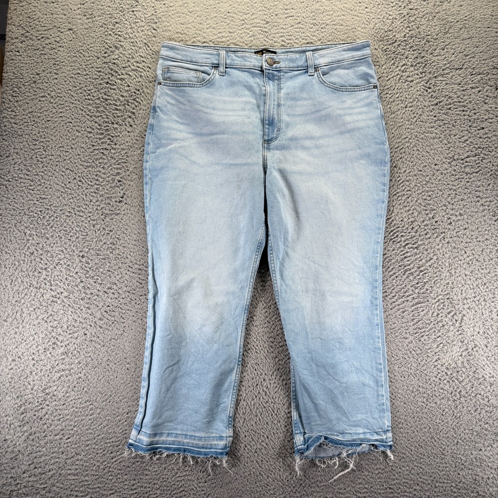 Lee Jeans‎ Womens 18 Blue Cotton Denim Capri Relaxed Fit High Rise Faded Stretch